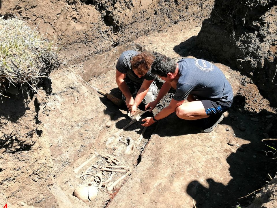 Fig.4: Dezvelirea osemintelor dintr-un mormânt descoperit în Secțiunea 23, practicată în exteriorul cimitirului.